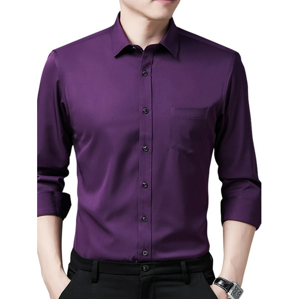 DressU Mens Button Retro Pockets Long Sleeve Cotton Lapel Top Shirt 